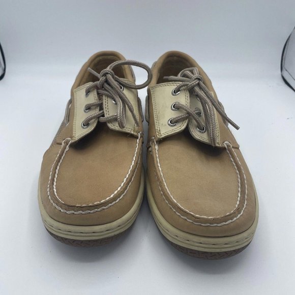 SPERRY Men's Billfish 3 Eye Lace Up Boat Shoes TAN/BEIGE 799023 SP152 sz 9 -VGUC - Picture 1 of 8